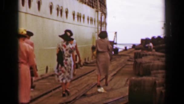 Женщин, прогуливающихся в порту — стоковое видео