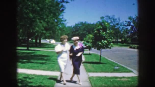 Women holding together and walking beside a street — Stock Video