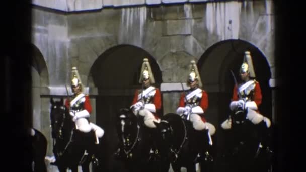 People in uniforms on horses sit — Stock Video