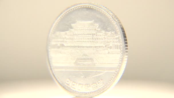 Één Cent van Noord-Korea munt — Stockvideo