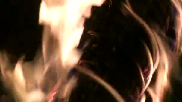 Дрова горящий огонь в ночи — стоковое видео