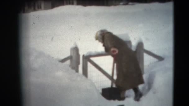 Vrouw Shoveling sneeuw in Minnesota — Stockvideo