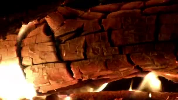 Hořící vánoční Yule Log v plamenech — Stock video