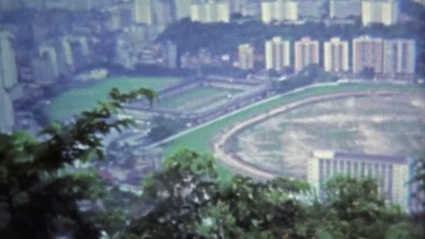 Polo field view from Victoria Peak Hong Kong harbor — Stock Video