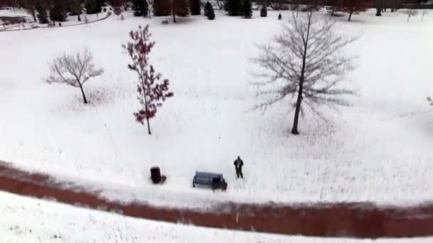 Krajina pod sněhem zahrnuty malé město — Stock video