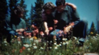 Baba ve kızı renkli kır çiçekleri toplama