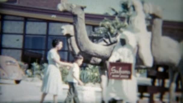 Niño cabalgando camello estatua — Vídeos de Stock