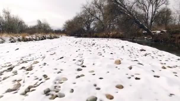 Vuelo rápido sobre la orilla y el río — Vídeo de stock