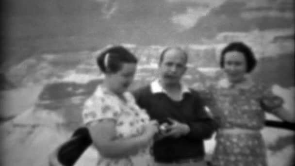グランドキャニオン ガードレールでポーズの女性と男性 — ストック動画