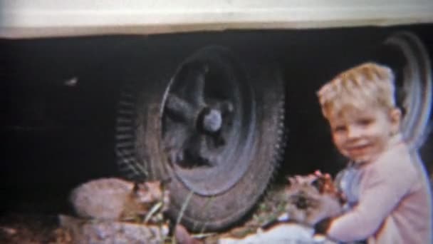 Boy rescues cats trapped under truck tires — Stock Video