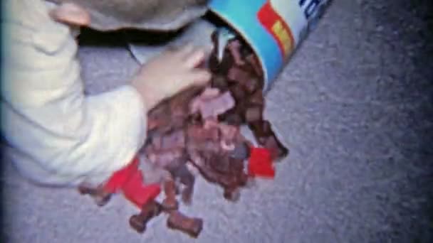 Junge packt Spielzeugrohr aus — Stockvideo