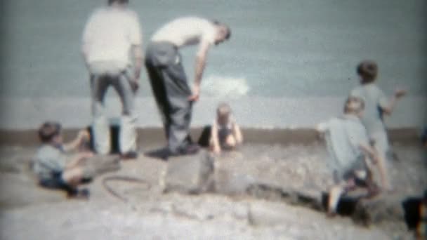 Familie spelen op strand — Stockvideo