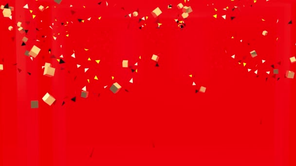 Red Color Background Golden Cubes Yellow Triangles Happiness Background Render — Stock Video