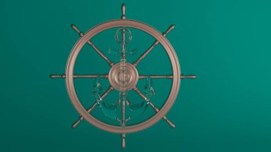 3d çapa ve gemi tekerleğini yeşil mavi arkaplan resmine dönüştür.