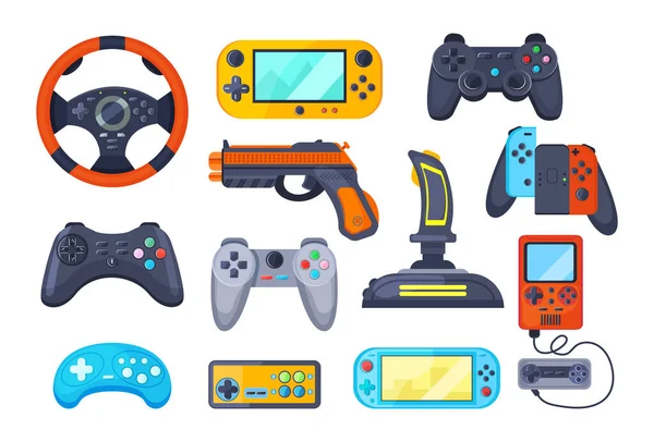 Ρύθμιση Κονσόλας Παιχνιδιού Gamepad Παίζοντας Joystick Κονσόλα Βίντεο Παιχνίδια Gadgets — Διανυσματικό Αρχείο