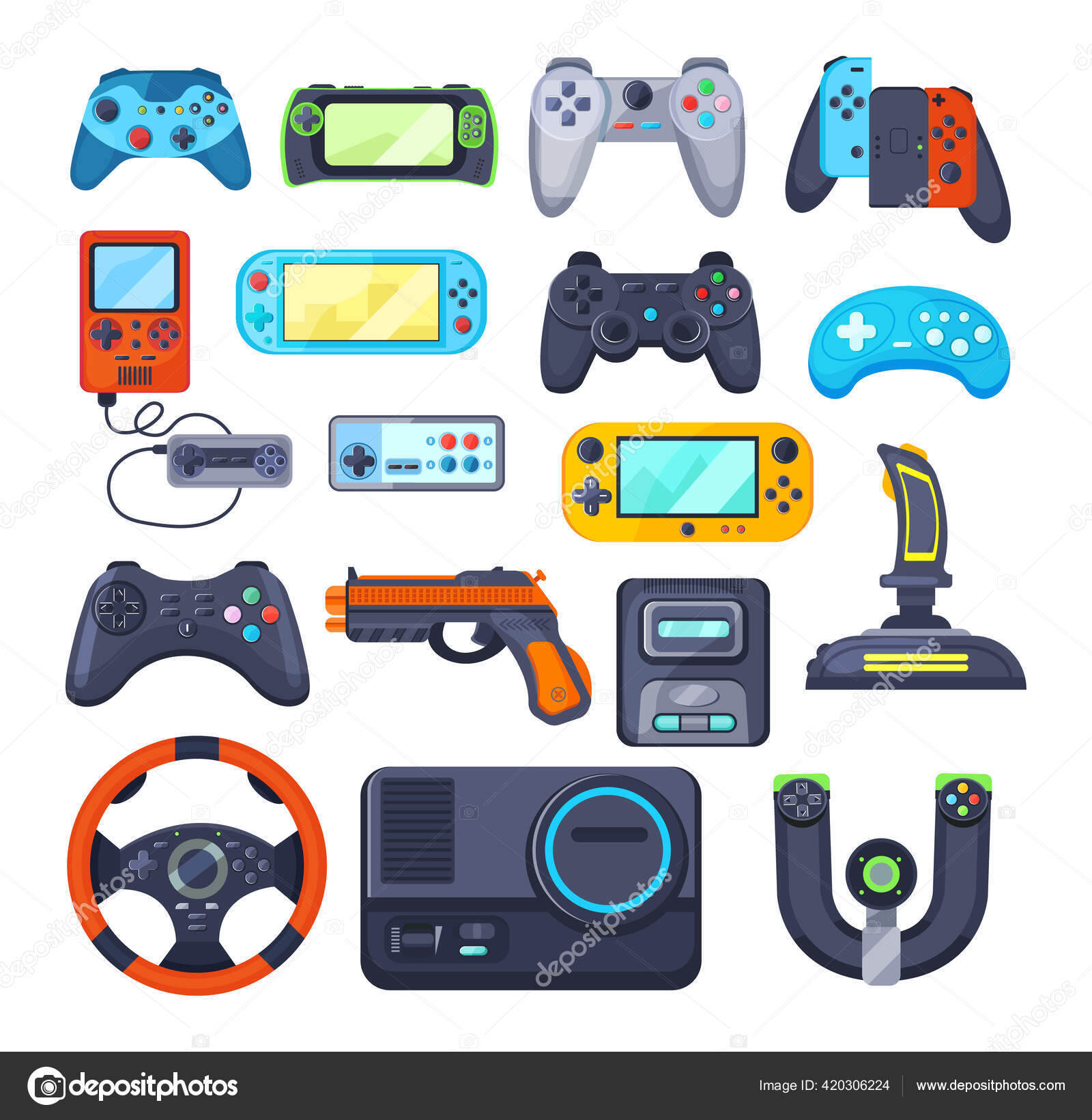 Joystick retrô desenho de cores do controlador de jogo e arte de linha  teclados gamepads controladores dispositivos de entrada consoles de jogos  videogames entretenimento arcades ilustração vetorial