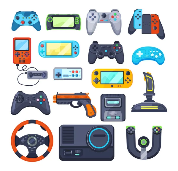 Conjunto Consola Juegos Gamepad Juego Joystick Videoconsola Alegría Gadgets Videojuegos — Archivo Imágenes Vectoriales