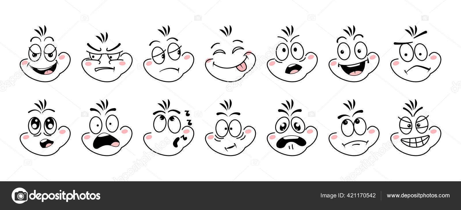 Olhos expressivos e boca sorridente personagem design de rosto V1 Vector