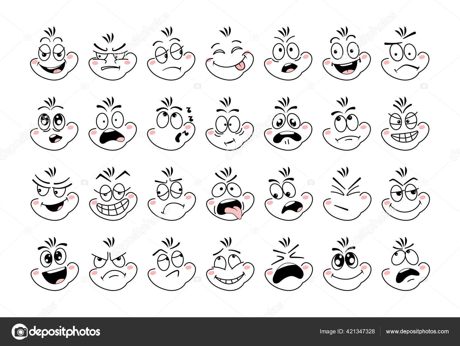 Emoções de desenhos animados rostos bonitos olhos e bocas emoticon