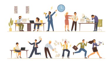 Deadline 'da fazla mesai yapıyorum. Panik içinde koşmak, öfkeyle gazeteleri dağıtmak. Ofis çalışanları iş, stres, personel bunalımı konusunda acele ediyorlar. Kızgın patron, teslim tarihine yetişemeyenlere bağırıyor.
