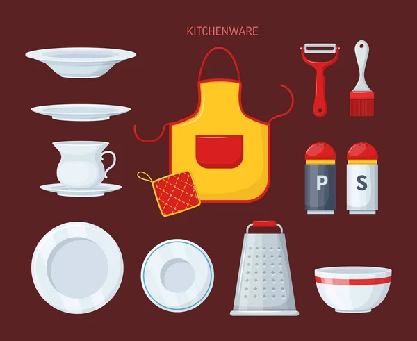 Domácí Kuchyňské Nádobí Vaření Kovové Keramické Nádobí Kuchyňské Varné Předměty — Stockový vektor