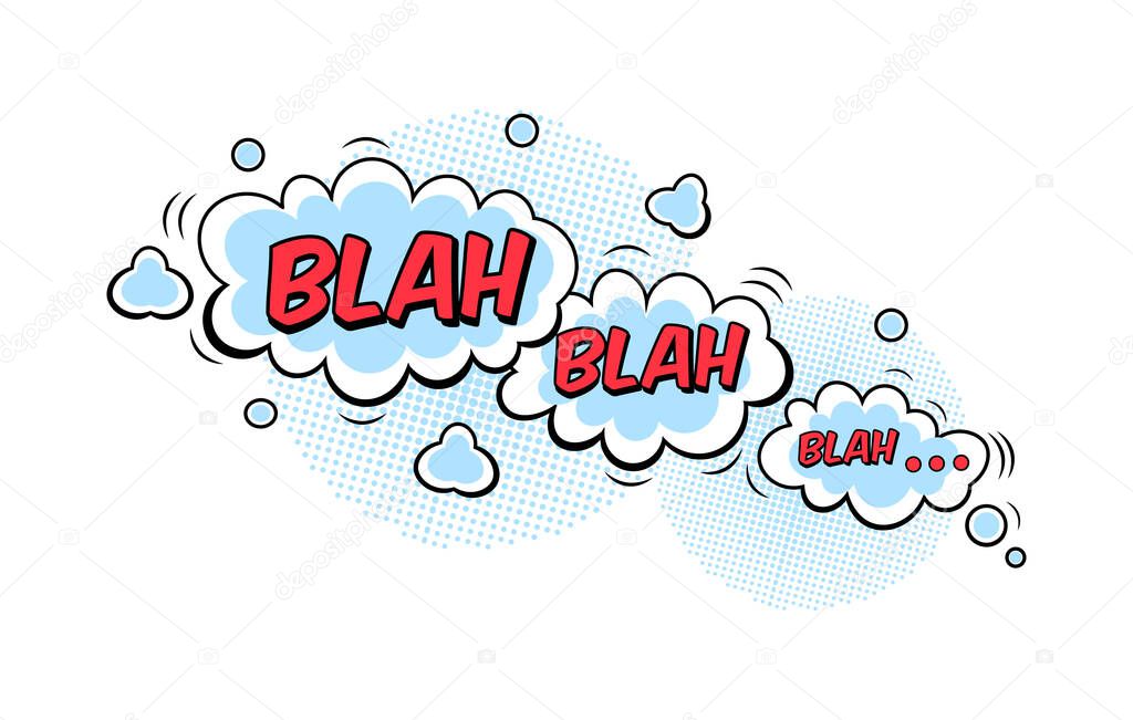 Comic speech bubble. Speech clouds with quotes, exclamations, surprise, admiration, anger, sound effects pop art. Cartoon vector pattern with comic speech bubble, boom, burst clouds.