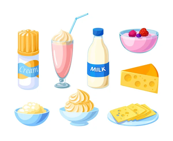 Dairy Natural Nutrition Milk Products Set Rganic Farm Product Market — Stock Vector