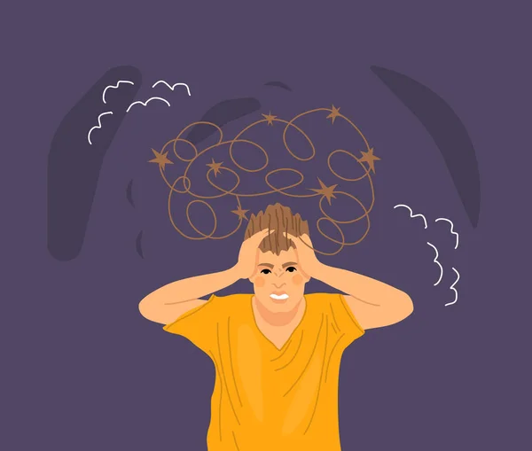 Homme Frustré Avec Des Problèmes Nerveux Dans Colère Irritation Tenant — Image vectorielle