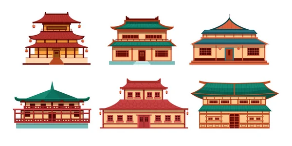 Traditional Chinese Buildings Asian Architecture Chinatown China Townscape Pagoda Temple — Stock Vector