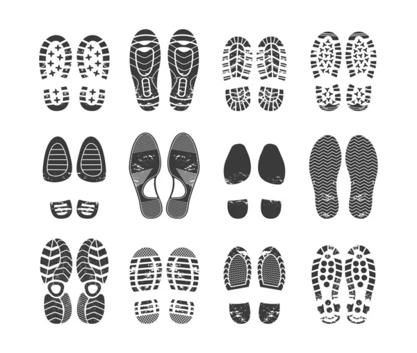Huella Humana Pasos Calzado Silueta Zapatos Botas Zapatillas Deporte Huella — Archivo Imágenes Vectoriales