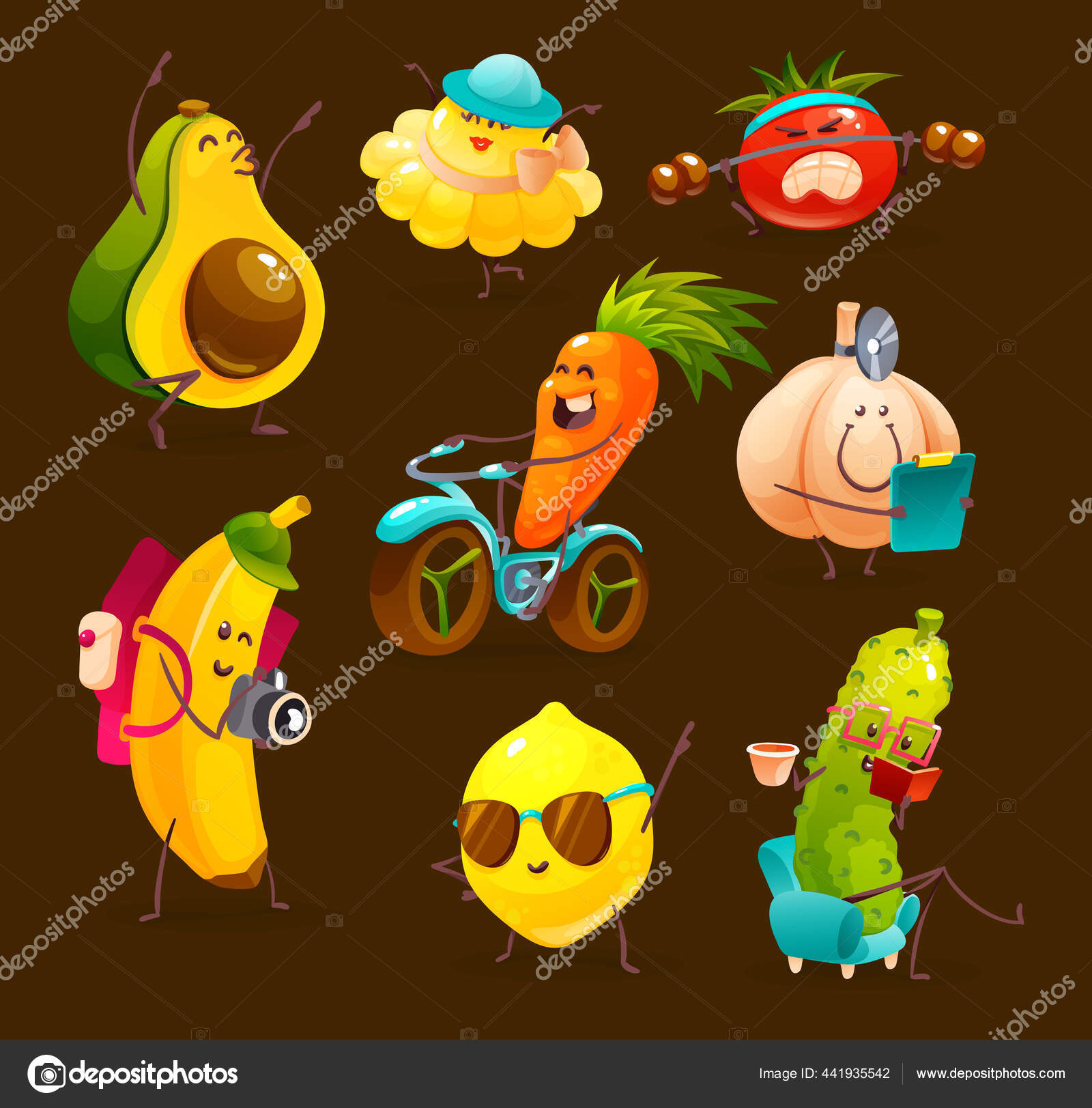 Personagens De Seleção De Legumes E Frutas De Desenhos Animados