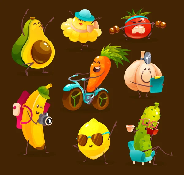 Divertido Personaje Dibujos Animados Frutas Verduras Las Verduras Las Frutas — Archivo Imágenes Vectoriales