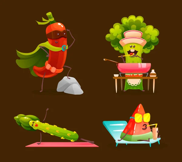 Αστεία Φρούτα Και Λαχανικά Χαρακτήρα Κινουμένων Σχεδίων Λαχανικά Και Φρούτα — Διανυσματικό Αρχείο