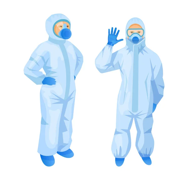 Personnel Médical Personnes Avec Équipement Protection Individuelle Masque Respiratoire Médical — Image vectorielle