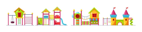 Kinderspielplatz Set Outdoor Vergnügungspark Für Kinder Mit Attraktionen Karussells Kinderrutsche — Stockvektor
