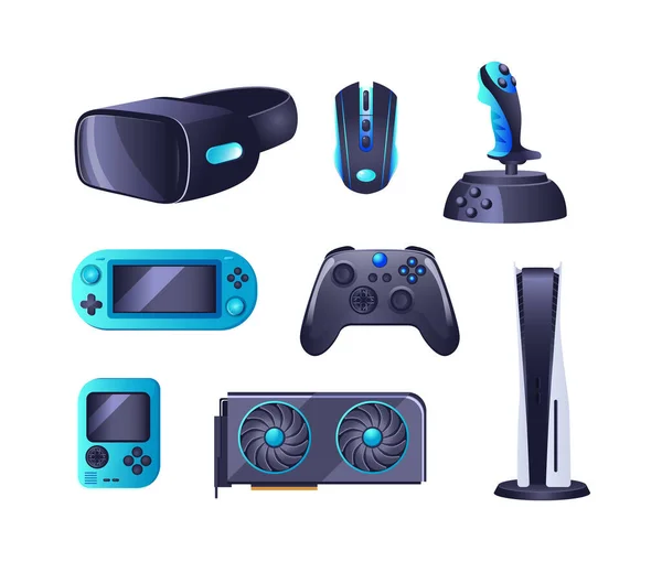 Acessórios Jogos Conjunto Profissional Equipamentos Headset Com Microfone Cadeira Jogo — Vetor de Stock