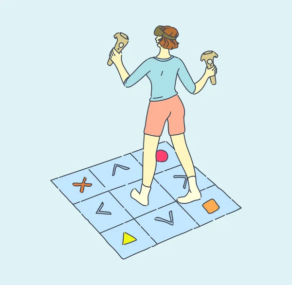 Réalité Virtuelle Femme Jouant Dans Des Jeux Fille Avec Deux — Image vectorielle