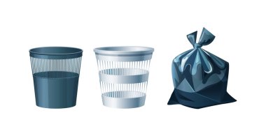 ?Metal, plastik kova ve çöp torbaları. Atık ayıklama ve geri dönüşüm vektörü çizimi