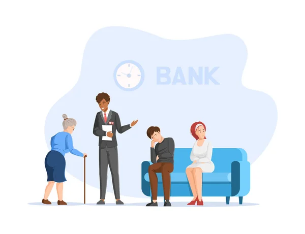 Banka Ofisindeki Çeşitli Insanlar Yöneticiler Müşteriler Mali Danışmanlık Merkezindeki Müşterilerle — Stok Vektör