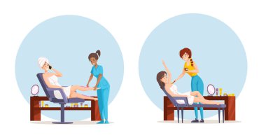 Güzellik spa 'sı koleksiyonu kuaförde kılların alınmasını gerektirir. Kadın güzellik uzmanları müşteriler, koltuk altı titremesi, kadın bacakları ve vücut tüy dökümü ve bacaklarıyla çalışır.