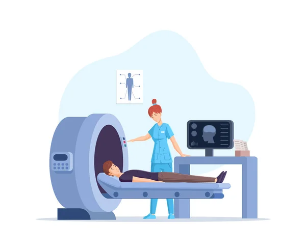 Examen Del Paciente Masculino Mri Comprobar Prevención Enfermedad Clínica Médico — Vector de stock