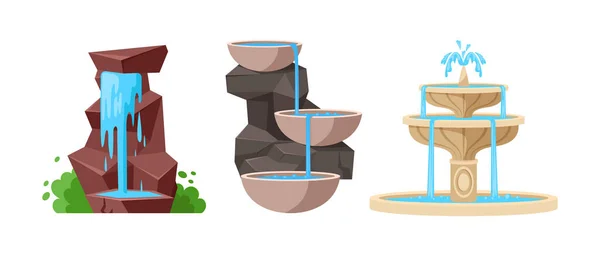 Wasserfontänen Aus Naturstein Natürliche Geysir Wasserfälle Und Wasserspritzer Vintage Dekor — Stockvektor