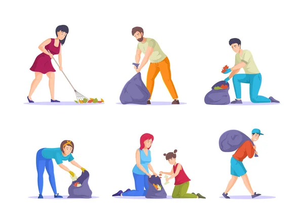 Grupo Gente Diversa Limpia Basura Hombre Mujer Niños Voluntarios Limpieza — Archivo Imágenes Vectoriales
