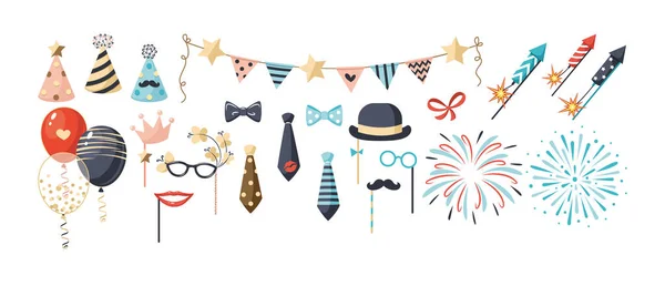 Set Birthday Party Decoration Festive Kit Happy Anniversary Day Rocket — Vettoriale Stock
