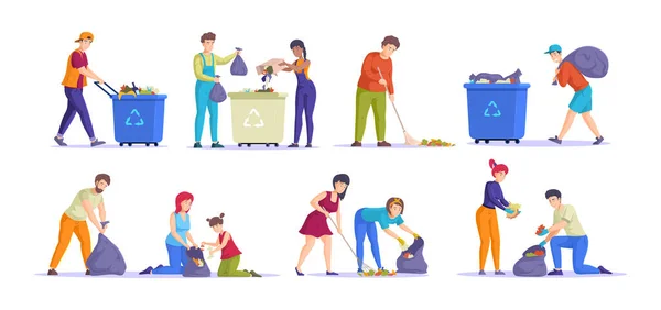 Grupo Gente Diversa Limpia Basura Hombre Mujer Niños Voluntarios Limpieza — Vector de stock