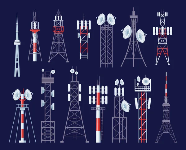 Preparar Torres Rádio Construção Moderna Tecnologia Comunicação Com Antena Cidade —  Vetores de Stock