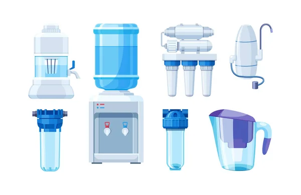 Водяні Фільтри Очищення Система Очищення Питної Фільтрації Чистий Дозатор Пляшки — стоковий вектор