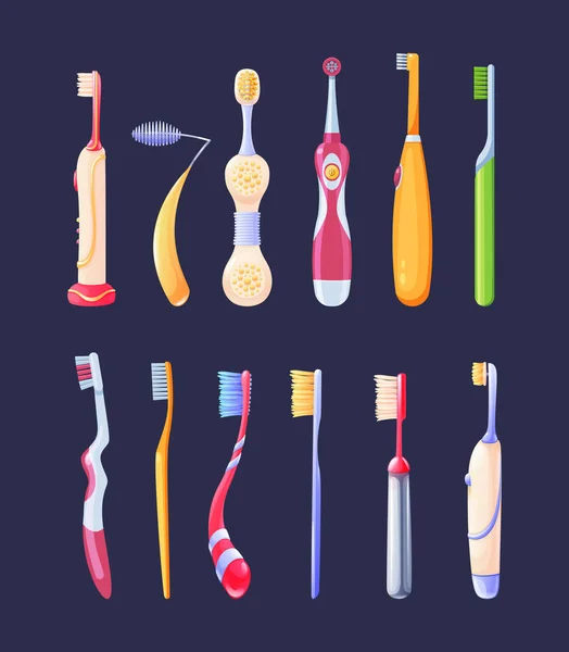 Colección Cepillo Dientes Herramientas Limpieza Dental Para Niños Adultos Equipo — Vector de stock