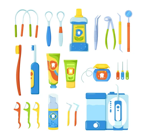 Outils Nettoyage Des Dents Matériel Hygiène Pour Dentisterie Soins Dentaires — Image vectorielle