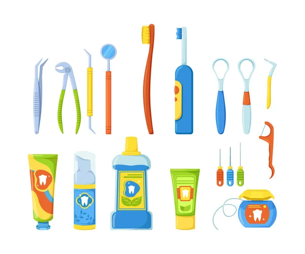 Outils Nettoyage Des Dents Matériel Hygiène Pour Dentisterie Soins Dentaires — Image vectorielle